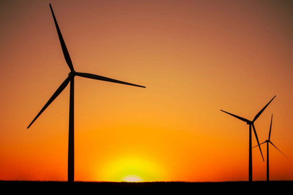 Wind turbines in the sunset
