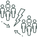 two groups of people divided by a lightning bolt